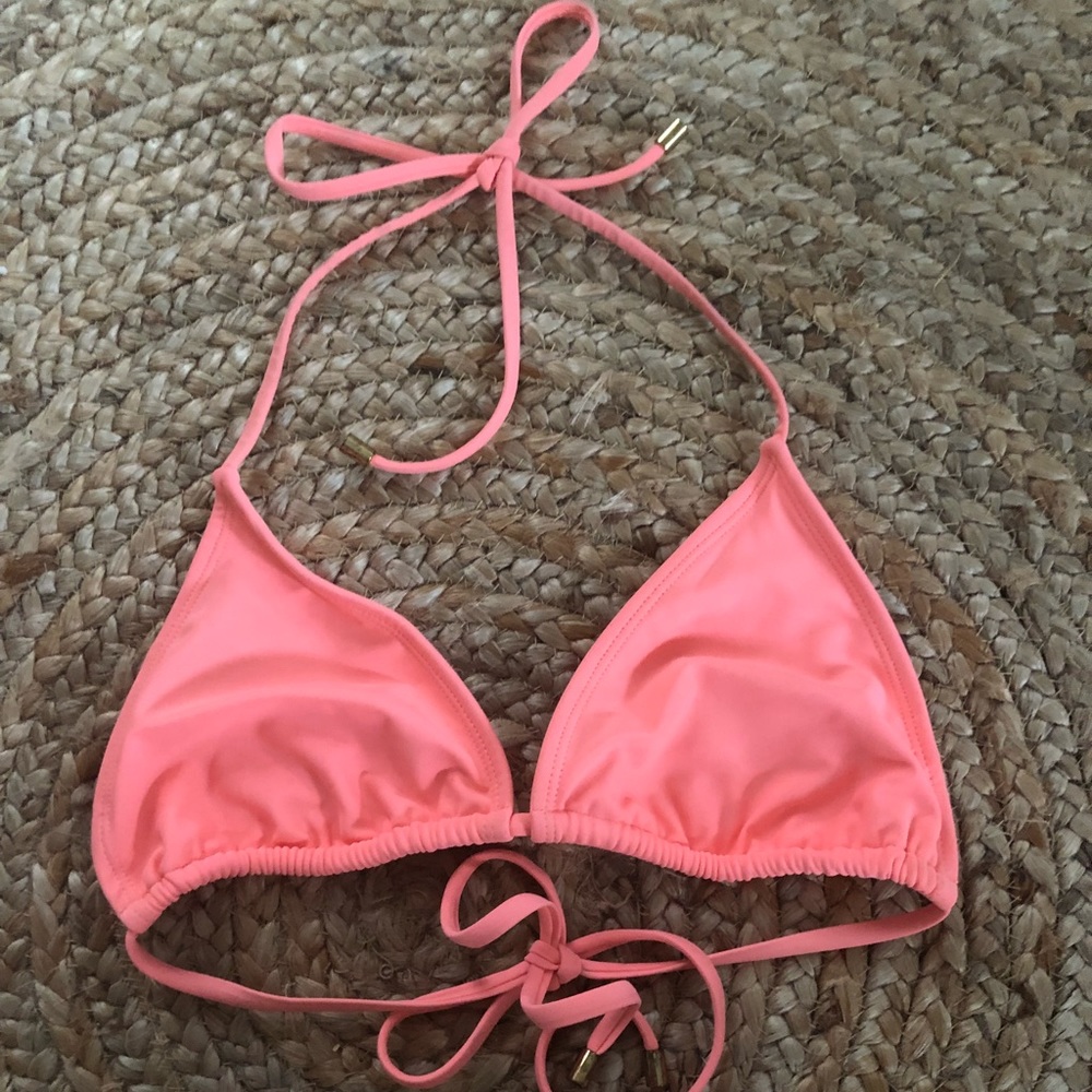 Hot Pink Peach With Gold Accent String Bikini Top